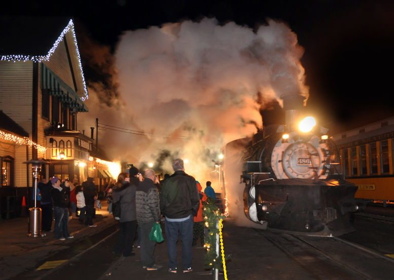 Polar Express train arriving in Durango depot