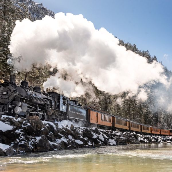 Steam Locomotive 493 crossing the Animas river