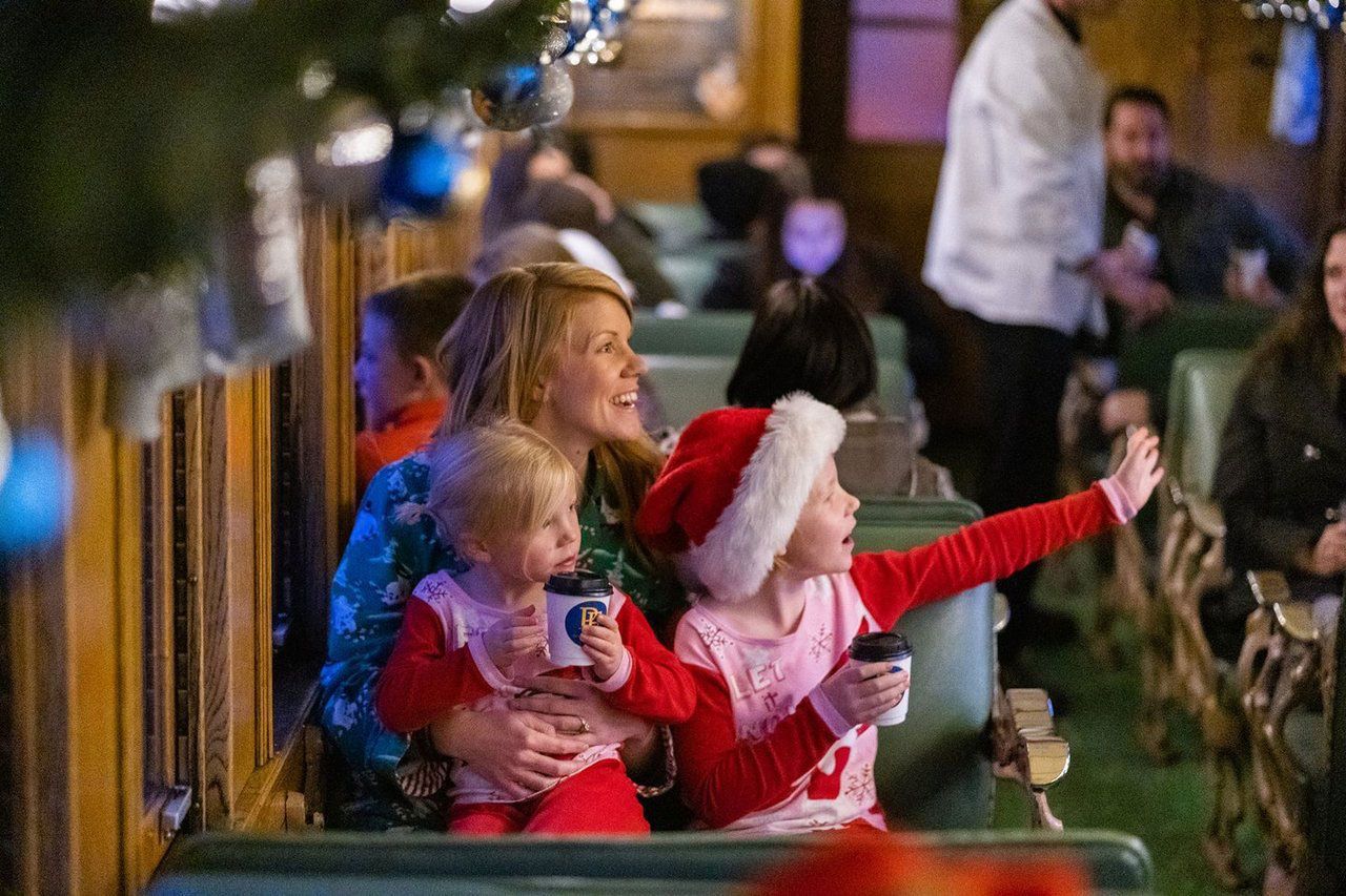 Mom with kids on Polar Express ride